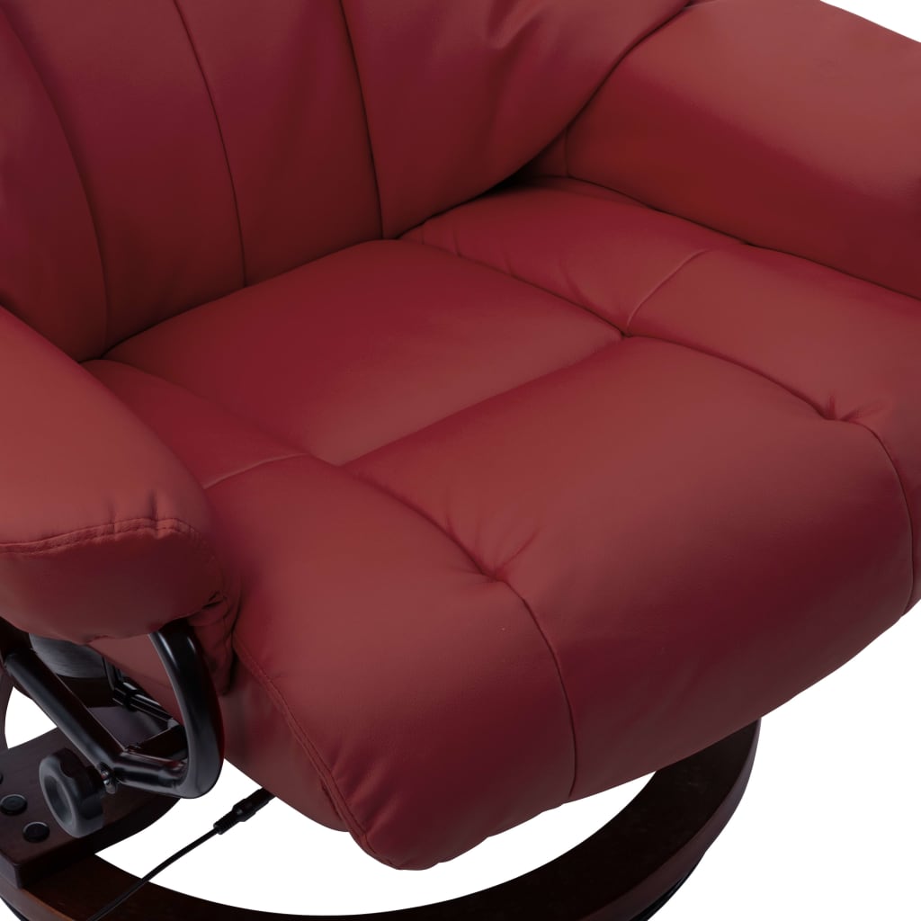 vidaXL Massage Reclining Chair Wine Red Faux Leather and Bentwood