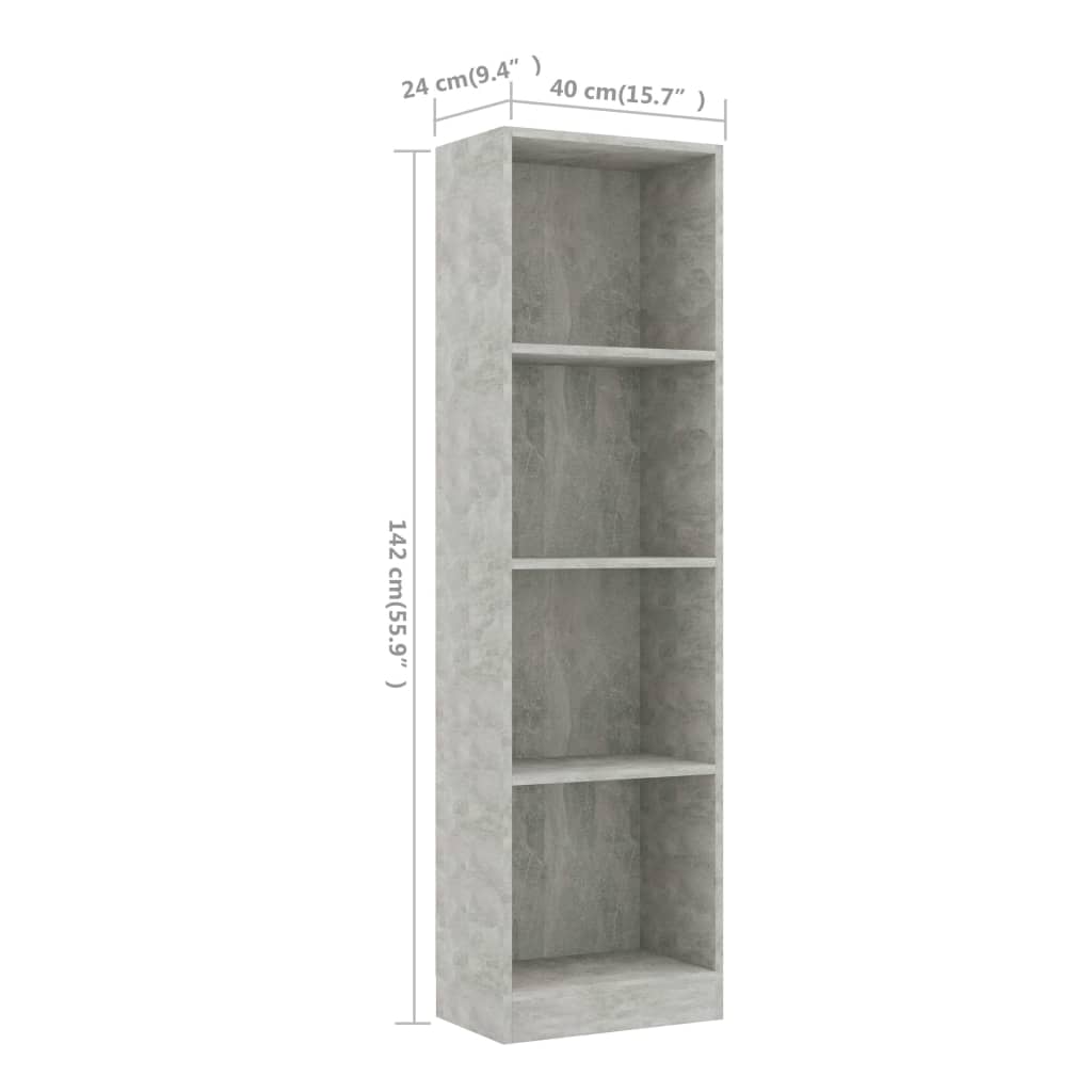 vidaXL 4-Tier Book Cabinet Concrete Gray 15.7"x9.4"x55.9" Engineered Wood