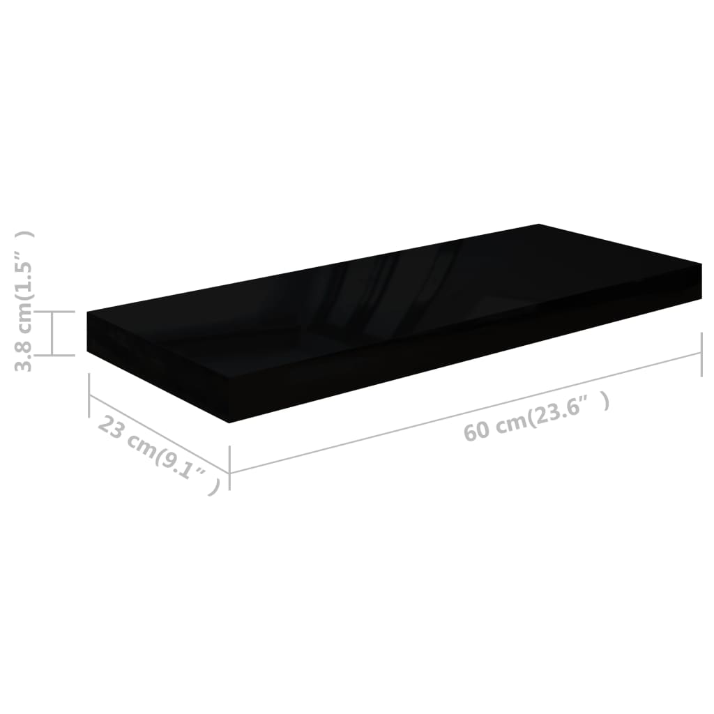 vidaXL Floating Wall Shelves 4 pcs High Gloss Black 23.6"x9.3"x1.5" MDF