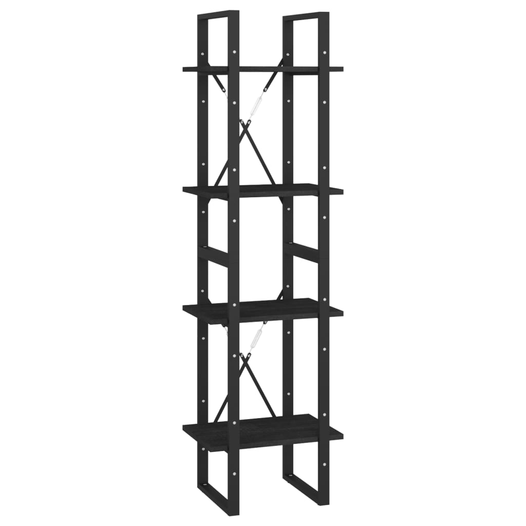 vidaXL 4-Tier Book Cabinet Black 15.7"x11.8"x55.1" Solid Pine Wood