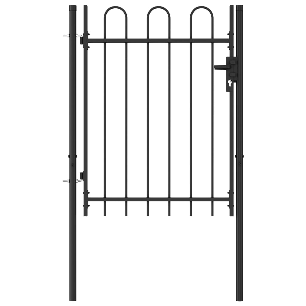vidaXL Fence Gate Single Door with Arched Top Steel 3.3'x3.9' Black