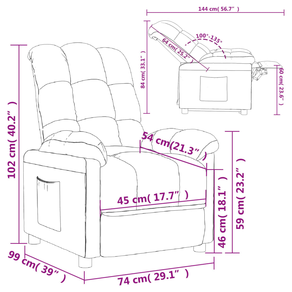 vidaXL Recliner Black Fabric