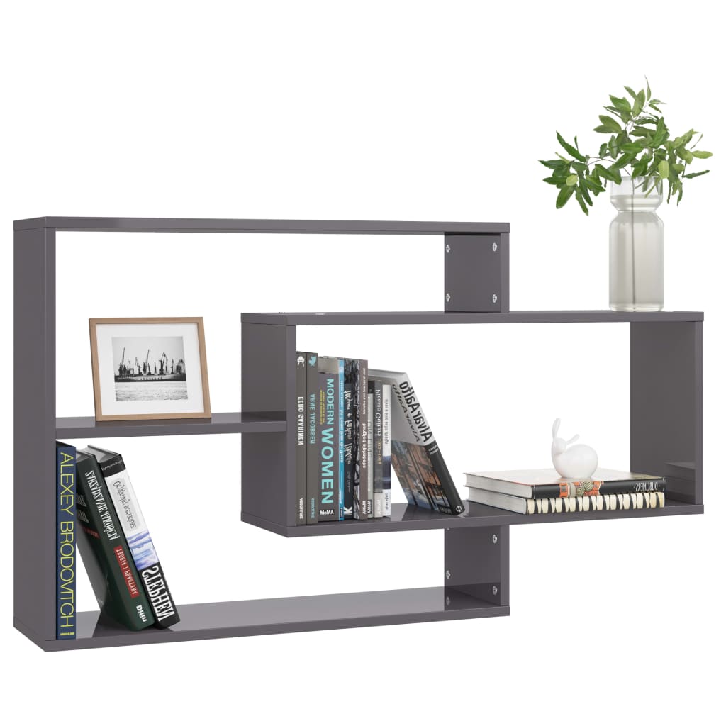vidaXL Wall Shelves High Gloss Gray 40.9" x 7.9" x 23" Engineered Wood