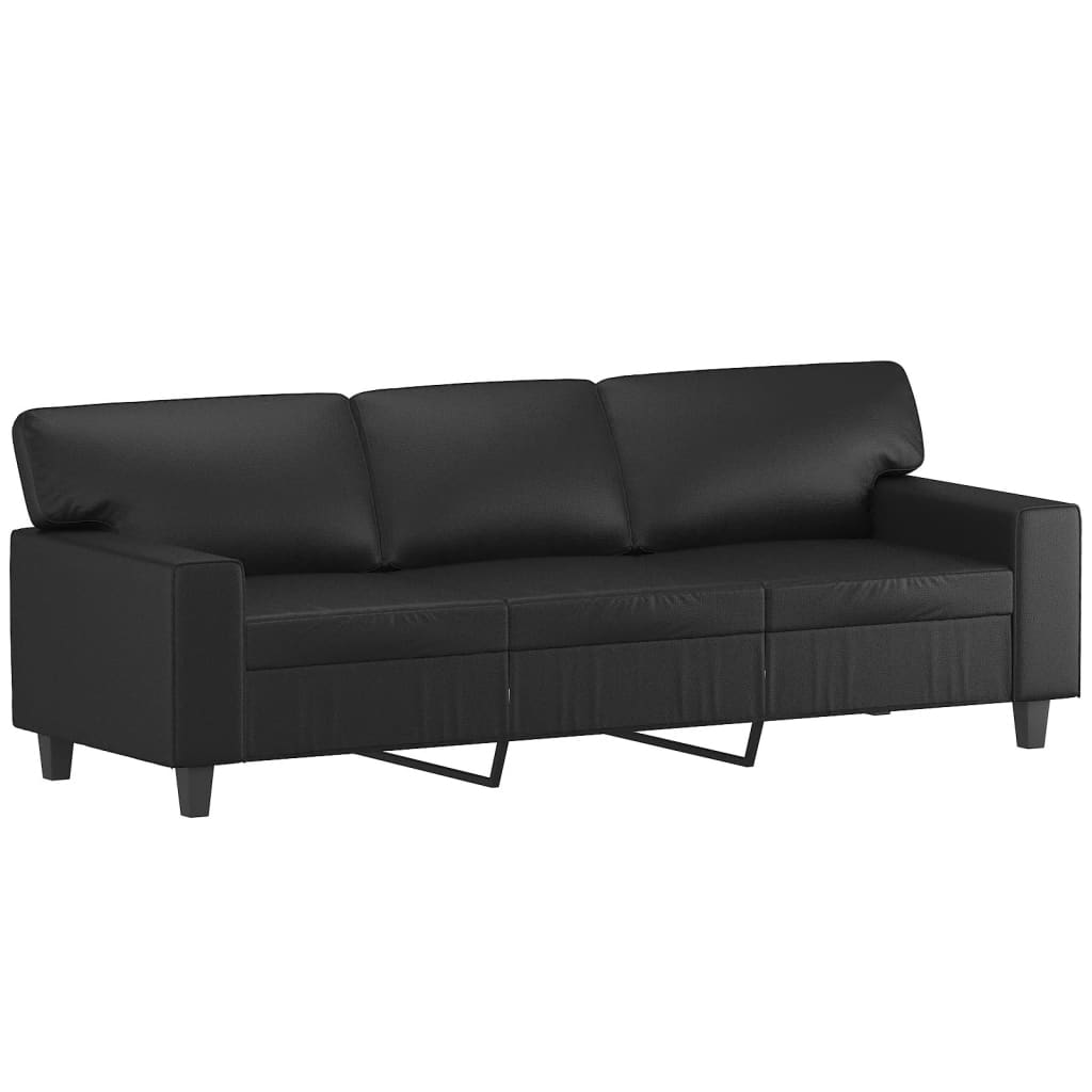 vidaXL 3-Seater Sofa with Pillows&Cushions Black 70.9" Faux Leather