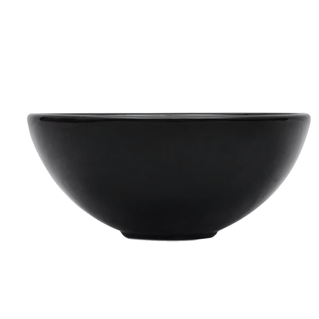 vidaXL Bathroom Basin Ceramic Black Round 12.8"x5.5"