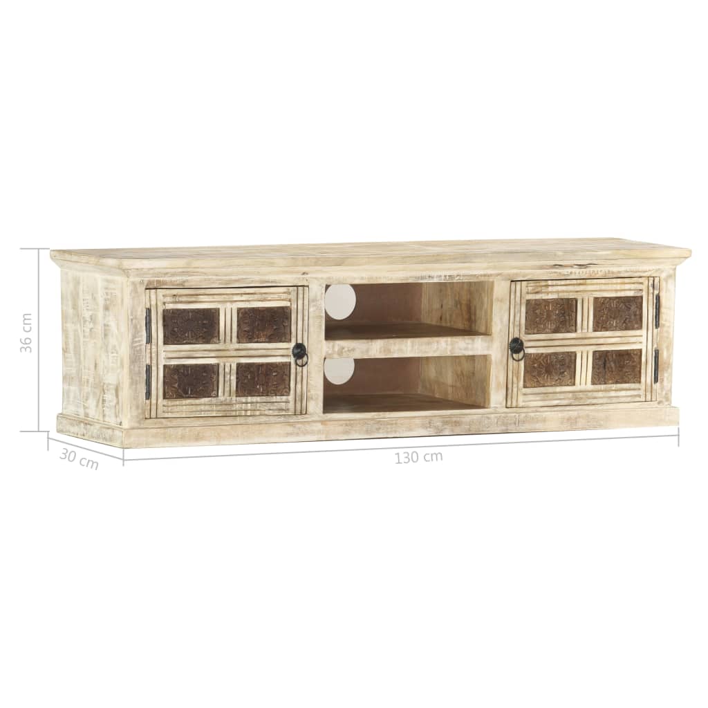 vidaXL TV Stand White 51.2"x11.8"x14.2" Solid Wood Mango