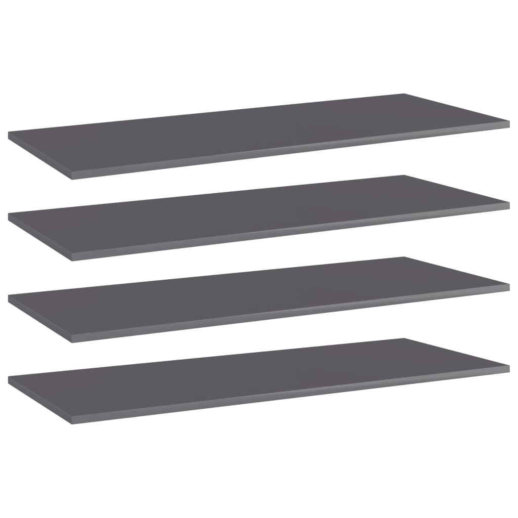 vidaXL Bookshelf Boards 4 pcs High Gloss Gray 39.4"x15.7"x0.6" Engineered Wood