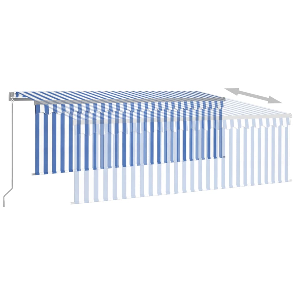 vidaXL Manual Retractable Awning with Blind 157.5"x118.1" Blue&White