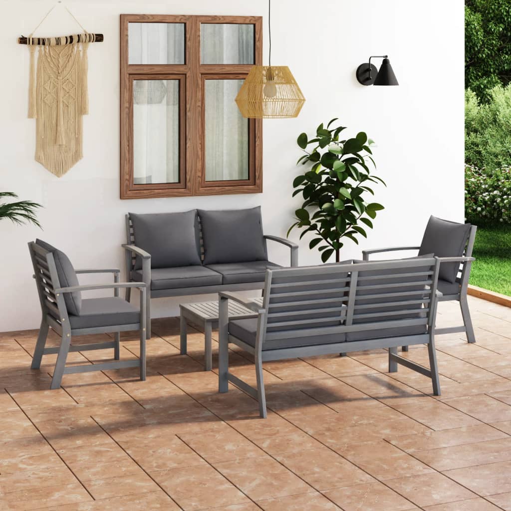 vidaXL 5 Piece Garden Lounge Set with Cushion Solid Acacia Wood Gray