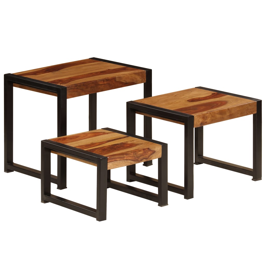 vidaXL Nesting Tables 3 pcs Solid Sheesham Wood