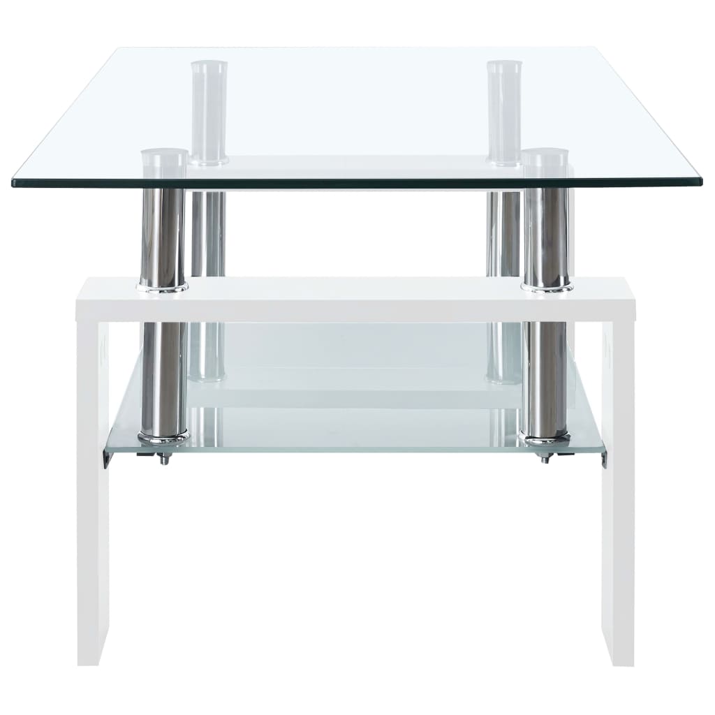 vidaXL Coffee Table White and Transparent 37.4"x21.7"x15.7" Tempered Glass