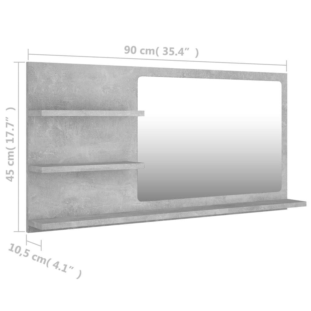 vidaXL Bathroom Mirror Concrete Gray 35.4"x4.1"x17.7" Engineered Wood