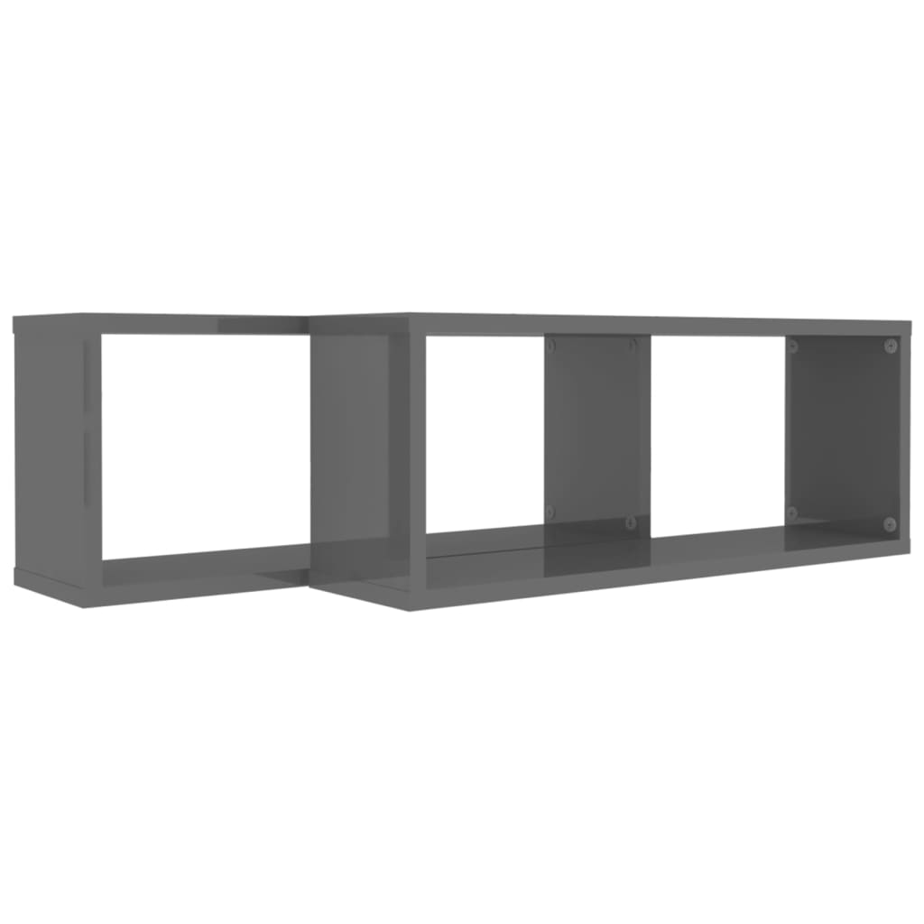 vidaXL Wall Cube Shelves 2 pcs High Gloss Gray 23.6"x5.9"x9.1" Engineered Wood