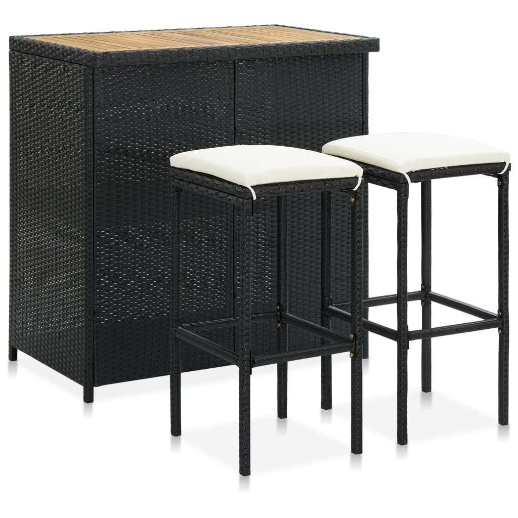 vidaXL 3 Piece Bar Set Poly Rattan Black