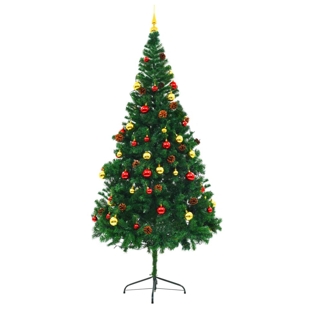 vidaXL Artificial Pre-lit Christmas Tree with Baubles Green 7 ft