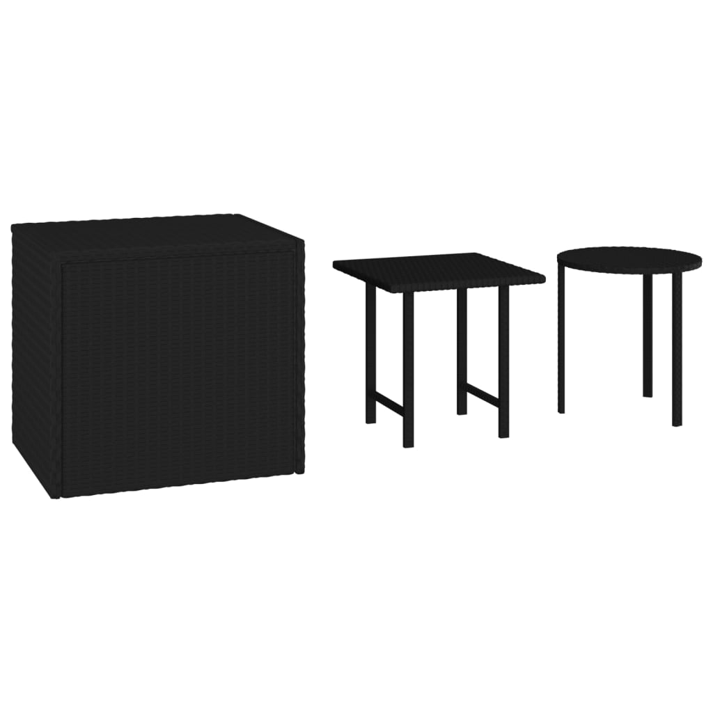 vidaXL Side Tables 3 pcs Black Poly Rattan