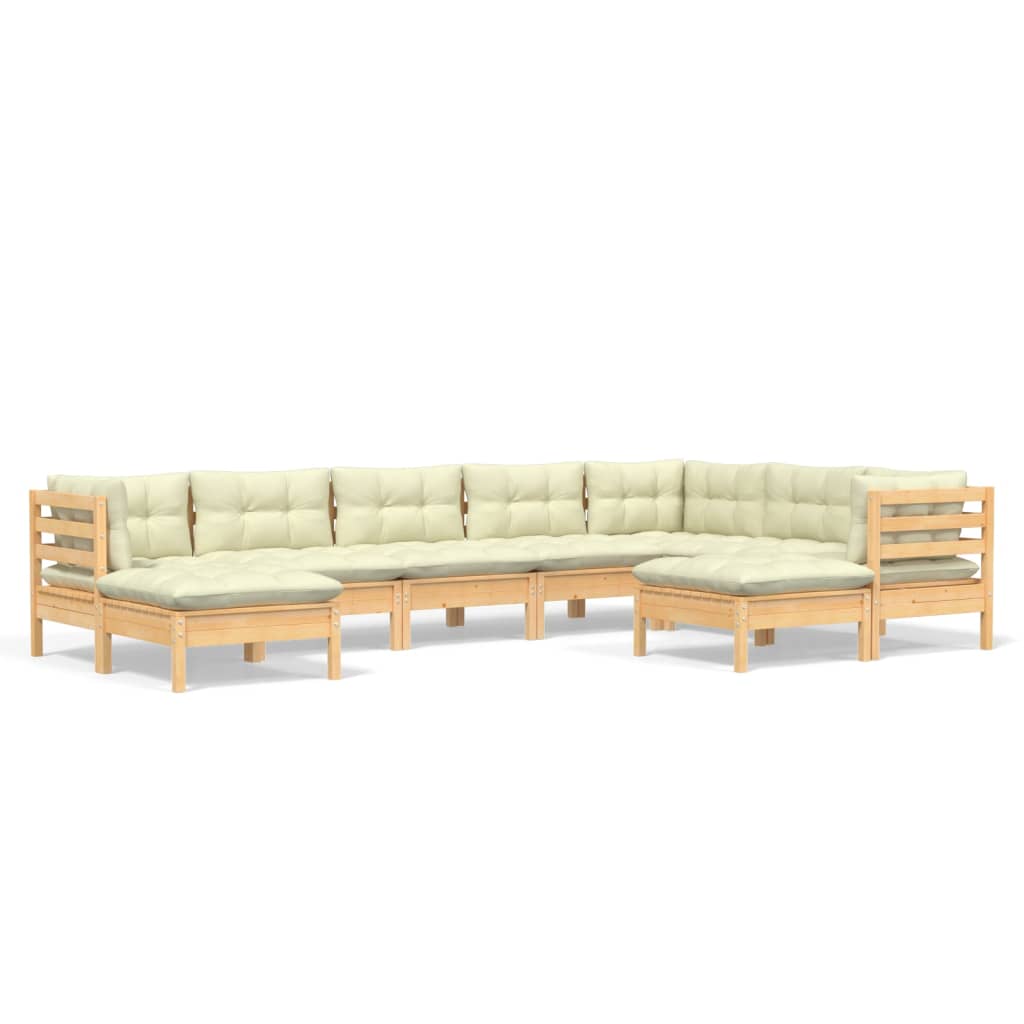 vidaXL 9 Piece Patio Lounge Set with Cream Cushions Solid Pinewood