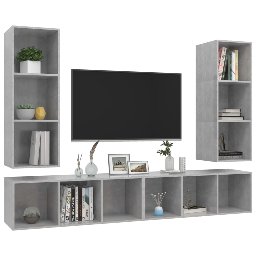 vidaXL Wall-mounted TV Stands 4 Pcs Concrete Gray Engineered Wood