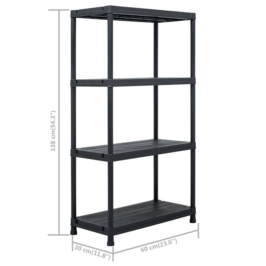 vidaXL Storage Shelf Racks 5 pcs Black 23.6"x11.8"x54.3" Plastic