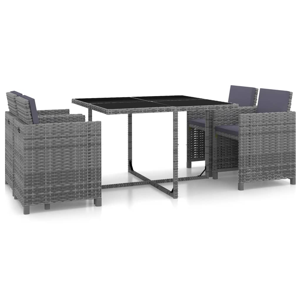 vidaXL 5 Piece Patio Dining Set with Cushions Poly Rattan Gray