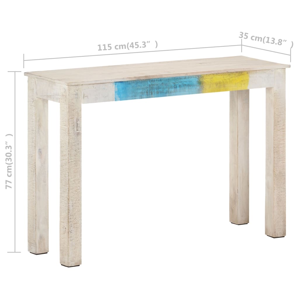 vidaXL Console Table White 45.3"x13.8"x30.3" Rough Mango Wood