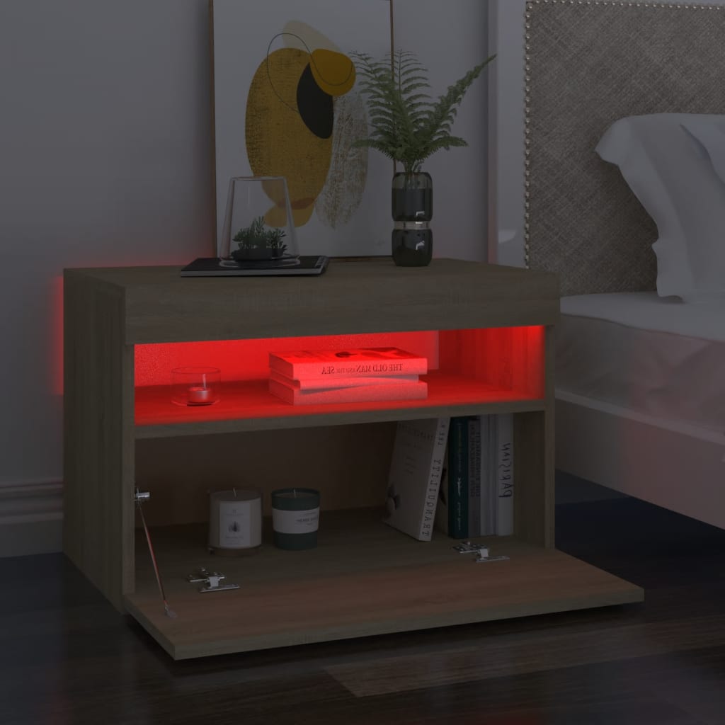 vidaXL Bedside Cabinet & LED Lights 2 pcs Sonoma Oak 23.6"x13.8"x15.7"