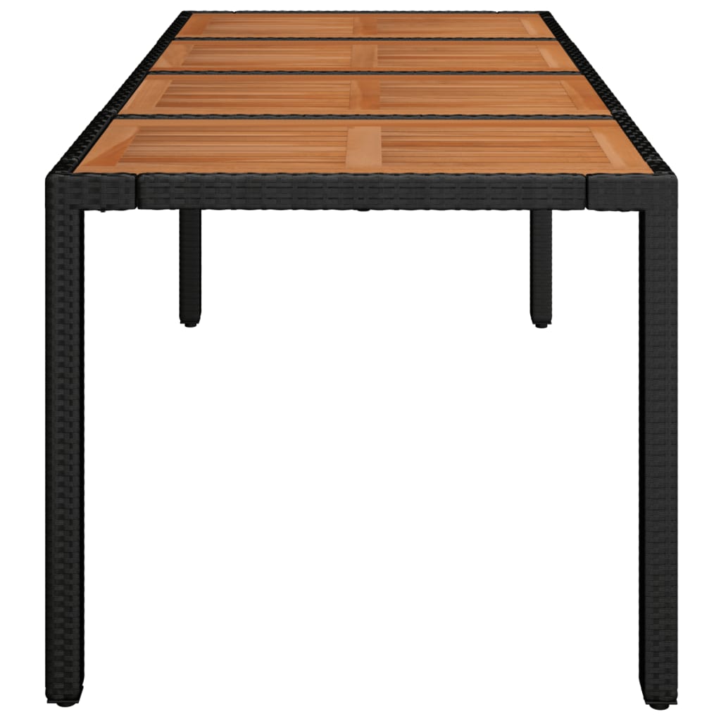vidaXL Patio Table with Wooden Top Black 74.8"x35.4"x29.5" Poly Rattan