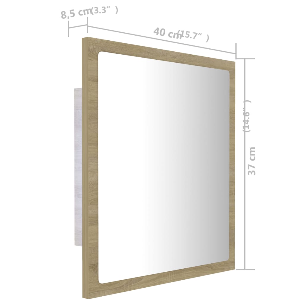 vidaXL LED Bathroom Mirror Sonoma Oak 15.7"x3.3"x14.6" Engineered Wood