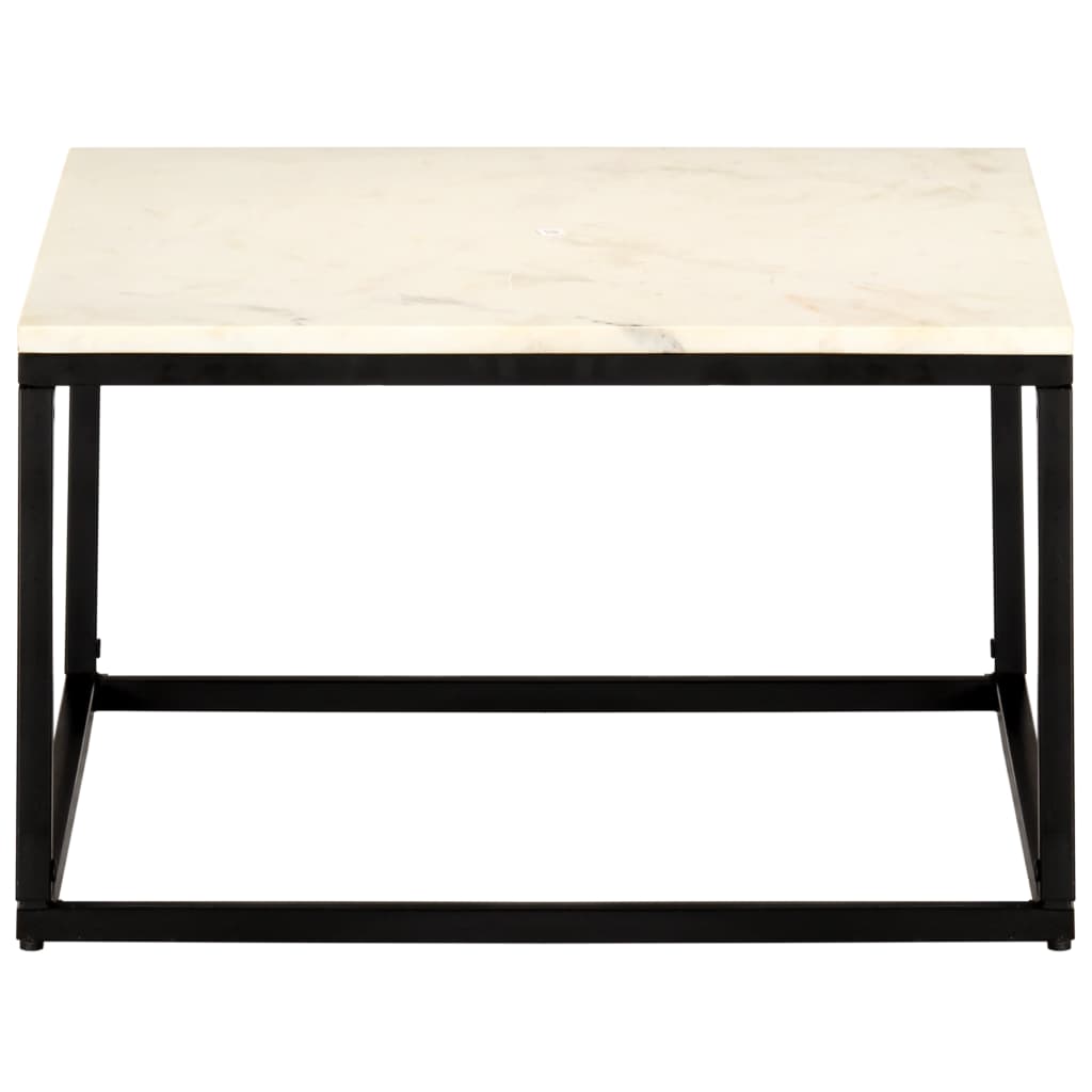 vidaXL Coffee Table White 23.6"x23.6"x13.8" Real Stone with Marble Texture