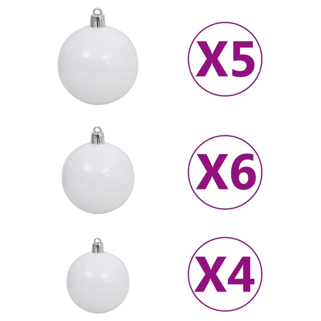 vidaXL 61 Piece Christmas Ball Set with Peak and 150 LEDs White&Gray