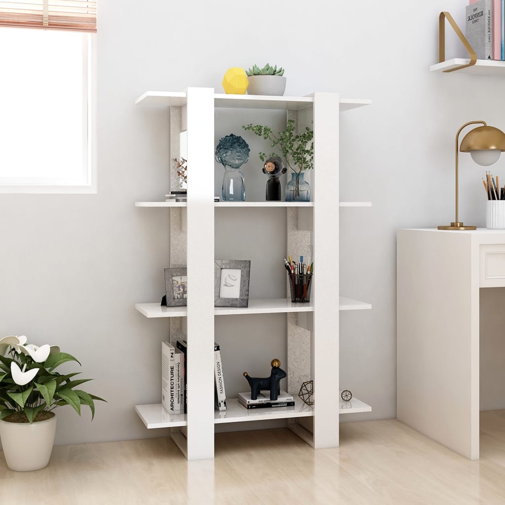 vidaXL Book Cabinet/Room Divider High Gloss White 31.5"x11.8"x48.6"