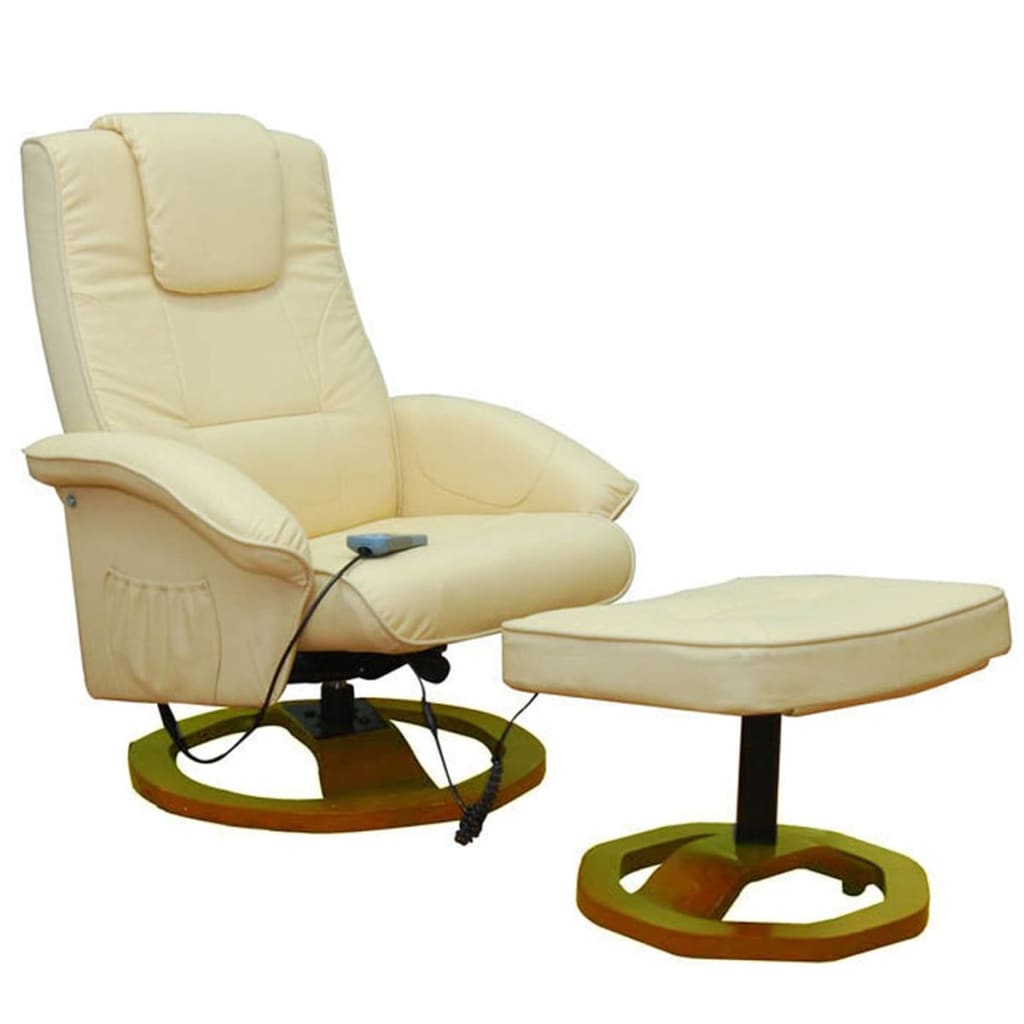 vidaXL Massage Chair with Footstool Cream Faux Leather