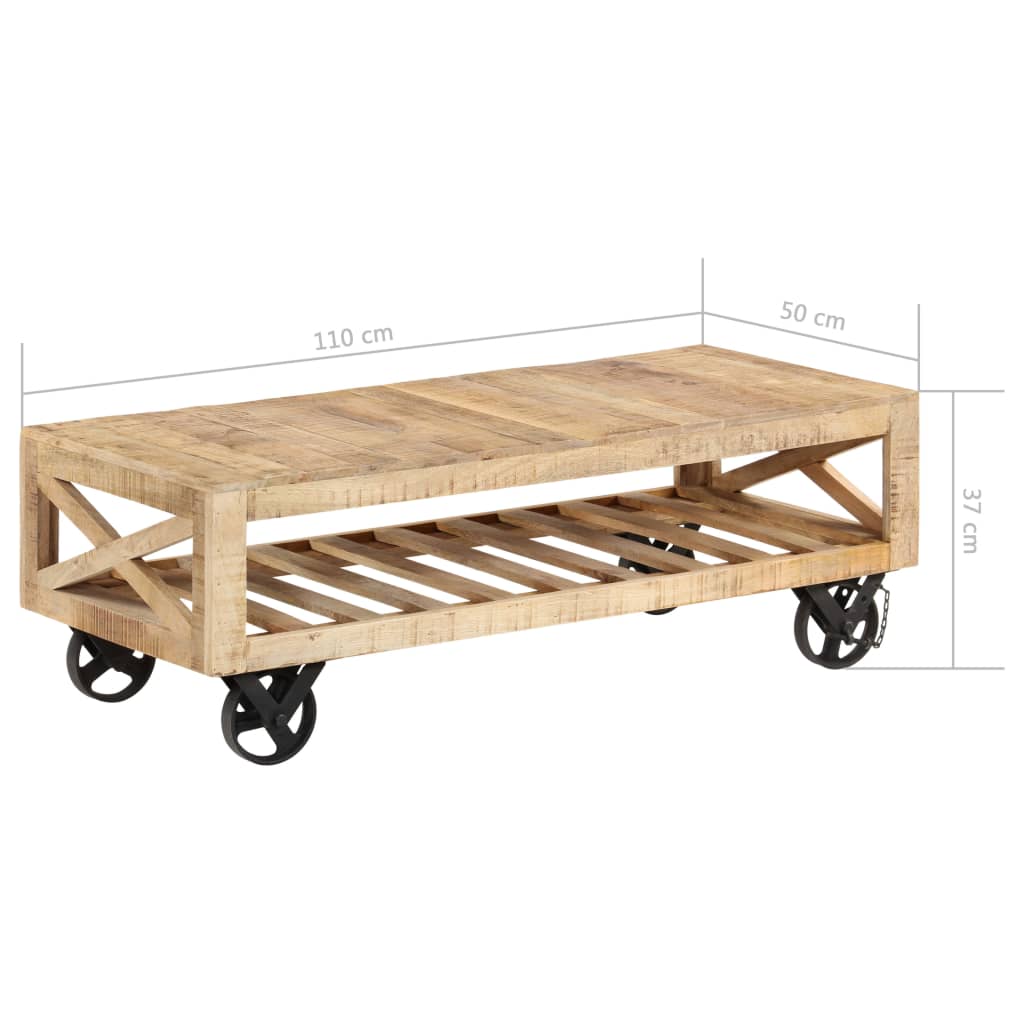vidaXL Coffee Table with Wheels Solid Wood Mango 43.3"x19.7"x14.6"