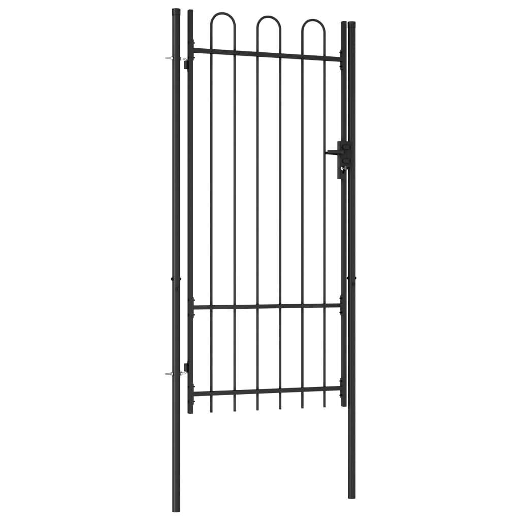 vidaXL Fence Gate Single Door with Arched Top Steel 39.4"x78.7" Black