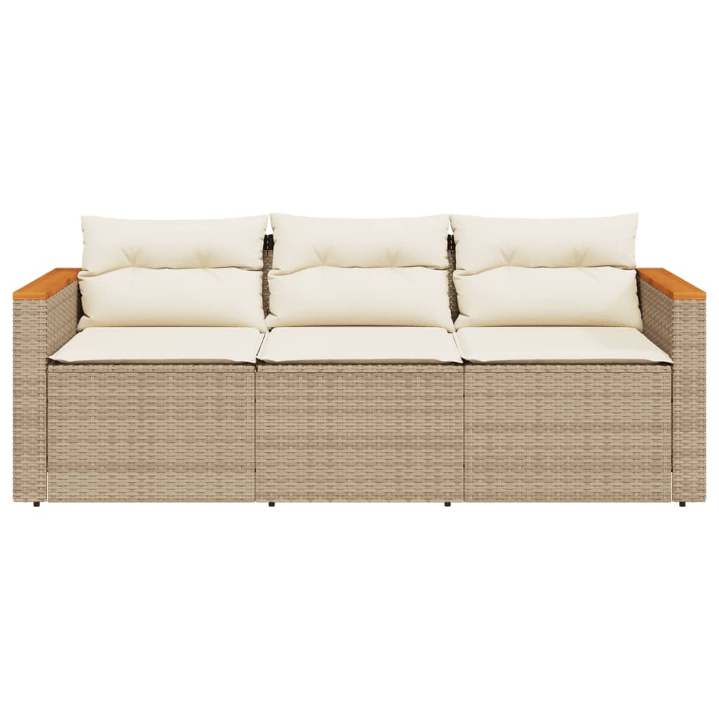 vidaXL Patio Sofa with Cushions 3-Seater Beige Poly Rattan