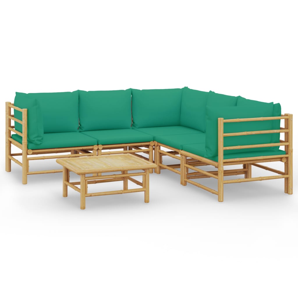 vidaXL 6 Piece Patio Lounge Set with Green Cushions Bamboo
