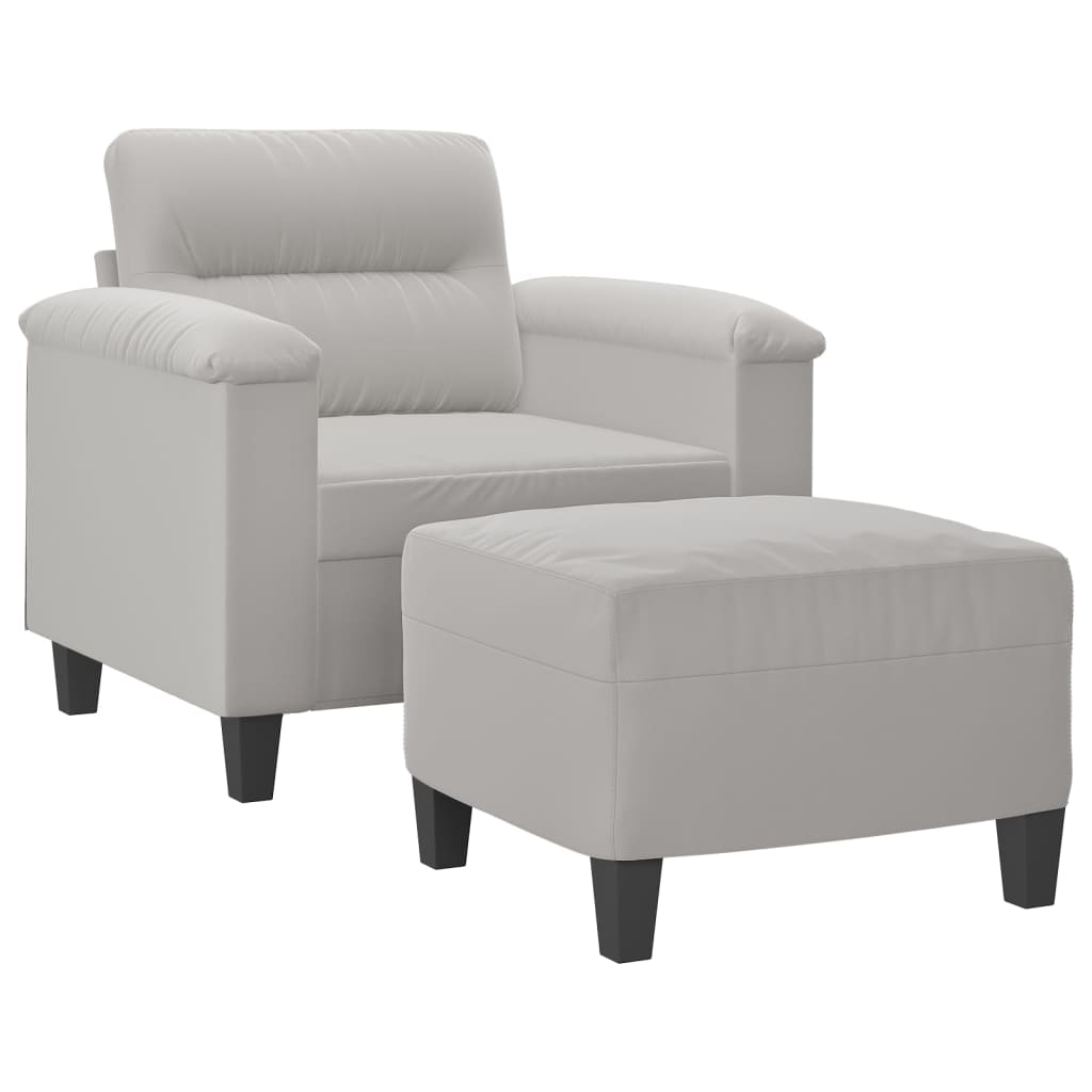 vidaXL Sofa Chair with Footstool Light Gray 23.6" Microfiber Fabric