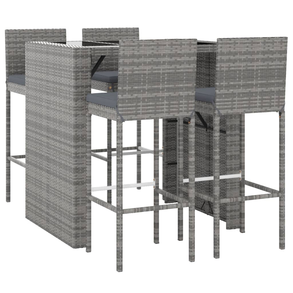 vidaXL 5 Piece Patio Bar Set with Cushions Gray Poly Rattan