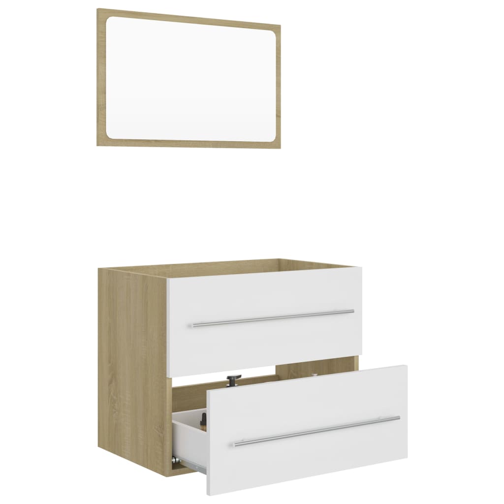 vidaXL 2 Piece Bathroom Furniture Set White and Sonoma Oak Chipboard