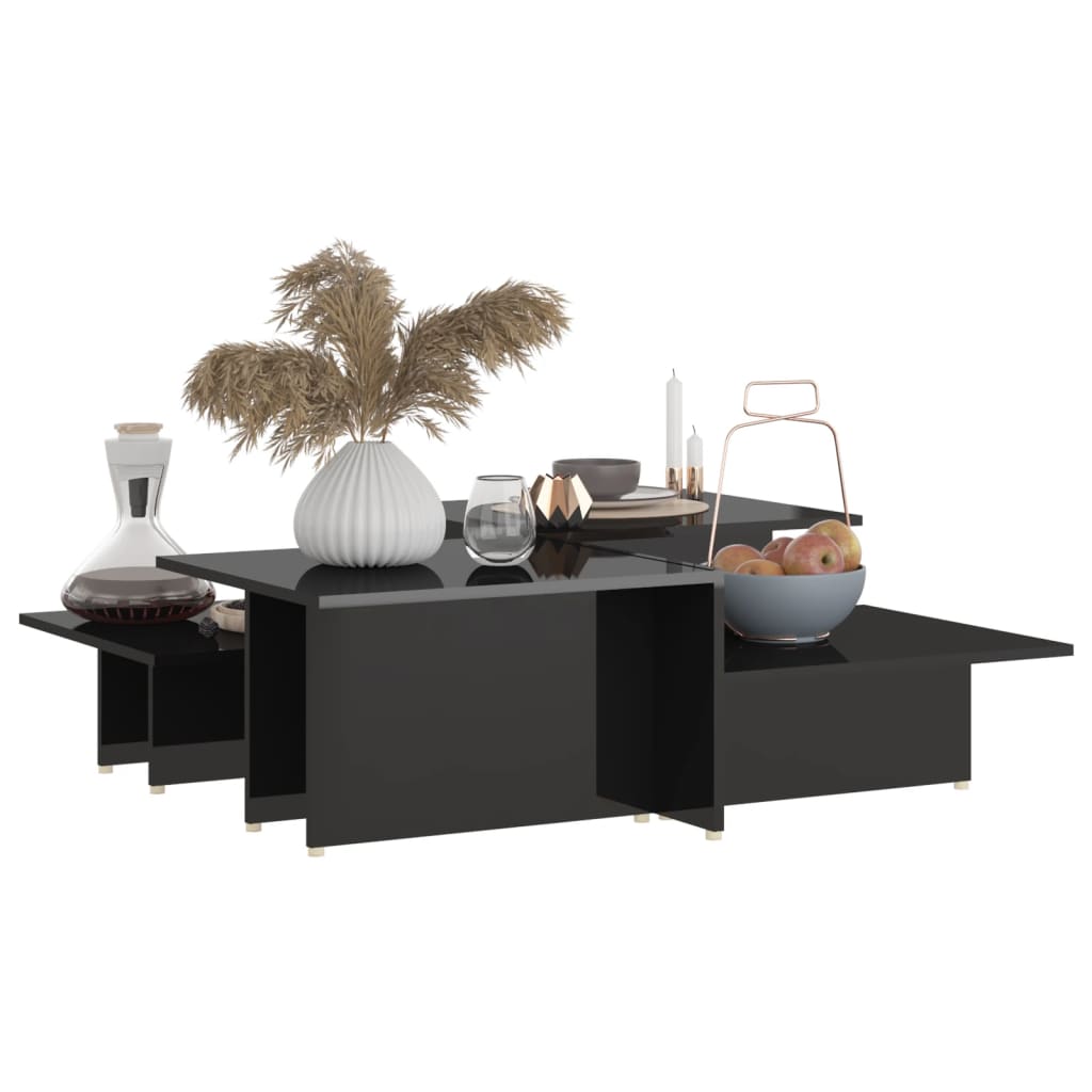 vidaXL Coffee Tables 2 pcs High Gloss Black 43.9"x19.7"x13" Engineered Wood