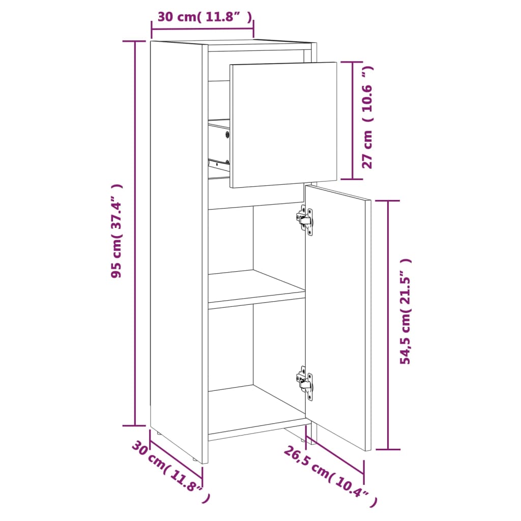 vidaXL Bathroom Cabinet Gray Sonoma 11.8"x11.8"x37.4" Engineered Wood