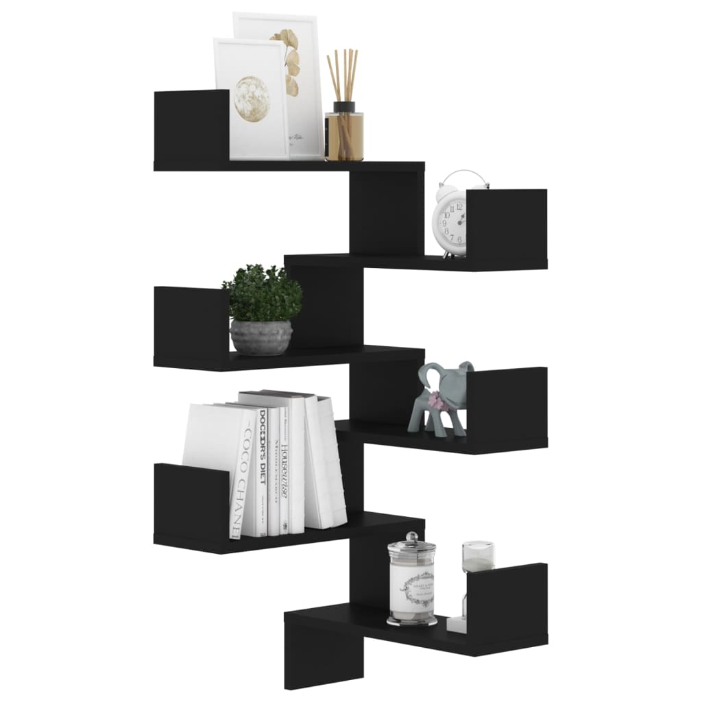 vidaXL Wall Corner Shelves 2 pcs Black 15.7"x15.7"x19.7" Engineered Wood