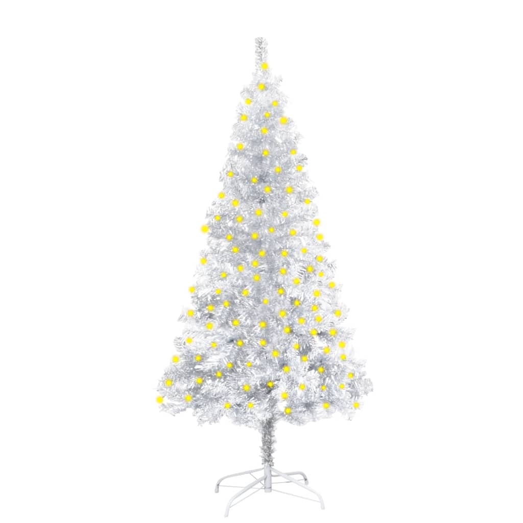 vidaXL Artificial Christmas Tree with LEDs&Stand Silver 59.1" PET