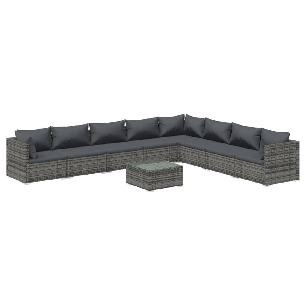 vidaXL 9 Piece Patio Lounge Set with Cushions Poly Rattan Gray