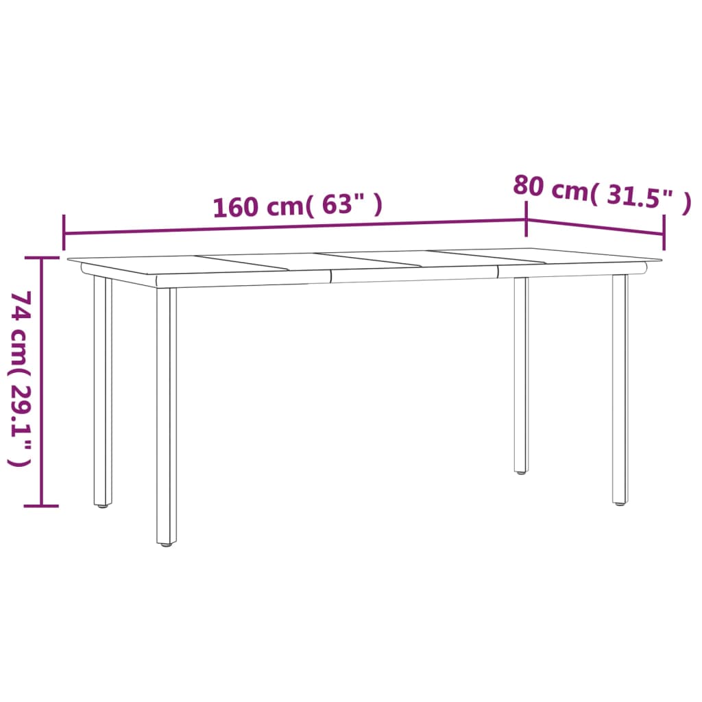 vidaXL Patio Dining Table Black 63"x31.5"x29.1" Steel and Tempered Glass