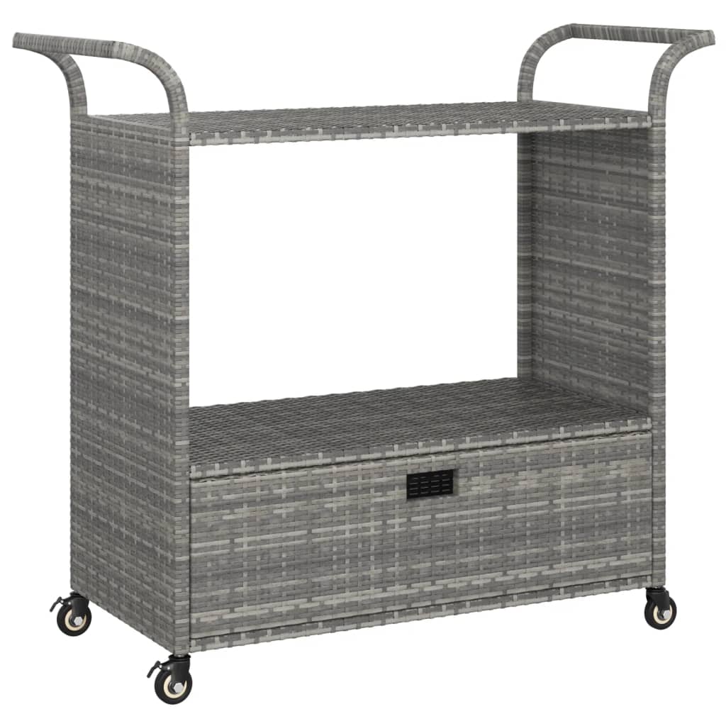 vidaXL Bar Cart with Drawer Gray 39.4"x17.7"x38.2" Poly Rattan