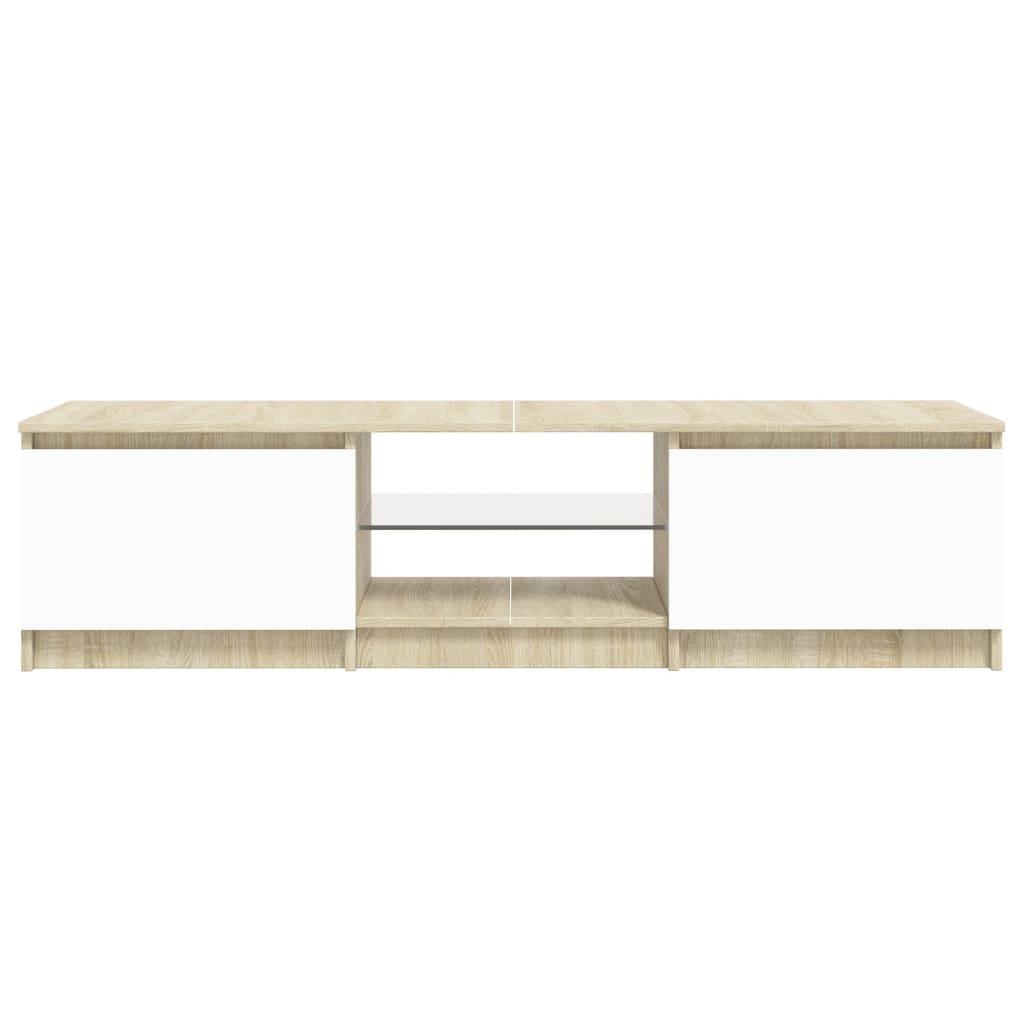 vidaXL TV Stand with LED Lights White and Sonoma Oak 55.1"x15.7"x14"