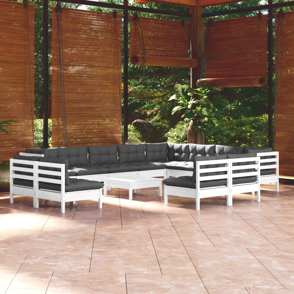 vidaXL 13 Piece Patio Lounge Set with Cushions White Solid Pinewood