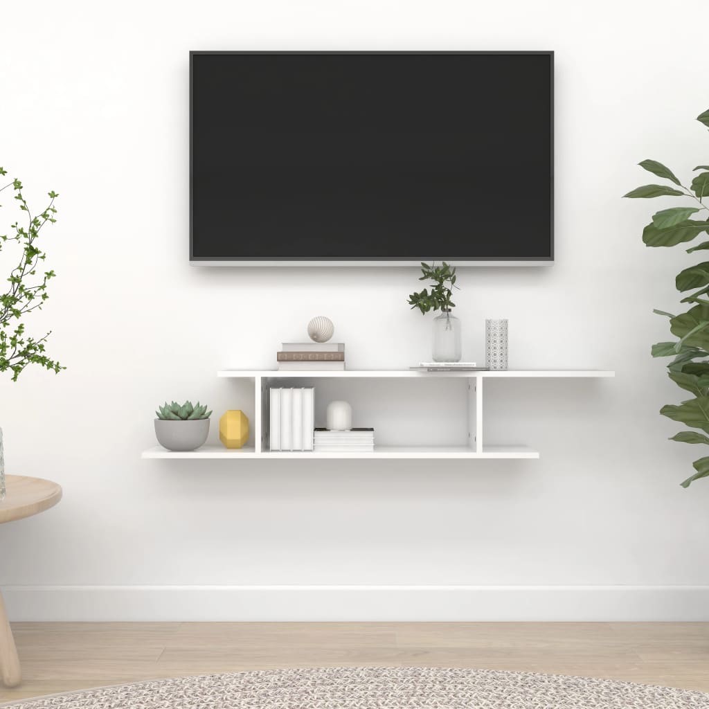 vidaXL Wall-Mounted TV Shelf High Gloss White 49.2"x7.1"x9.1" Engineered Wood