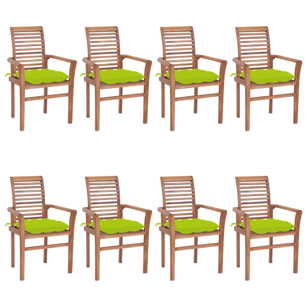 vidaXL Dining Chairs 8 pcs with Bright Green Cushions Solid Teak Wood